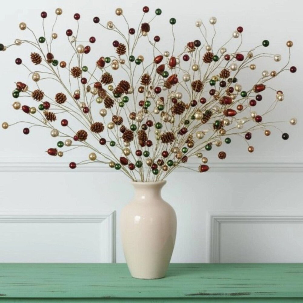 Jewel with Bead Pinecone Spray Stem Branch Pick Christmas or Fall Crafts